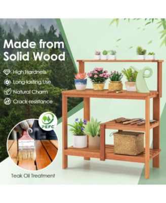 Outdoor Garden Potting Wood Planting Workstation with Open Shelves
