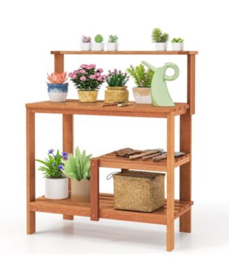 Outdoor Garden Potting Wood Planting Workstation with Open Shelves
