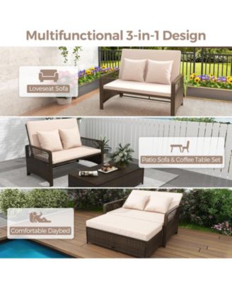 Patio Adjustable Wicker Daybed with 4-Level Backrest and Soft Cushions
