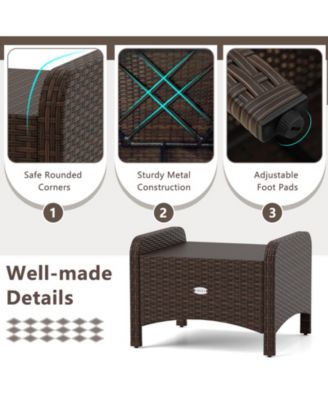 2 Pieces Outdoor Patio PE Wicker Ottomans with Removable Cushions