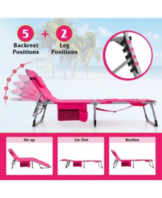 5-position Outdoor Folding Chaise Lounge Chair-Pink