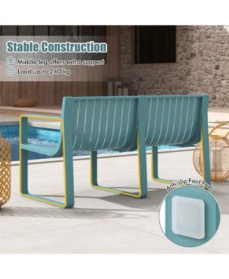 Weather-resistant Plastic 2-Person Bench with Curved Backrest-Blue