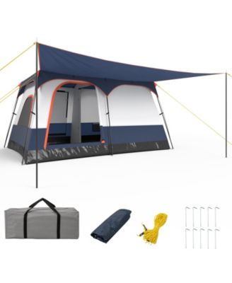 6-8 Person Camping Tent with Double Rooms and 2 Doors-Navy