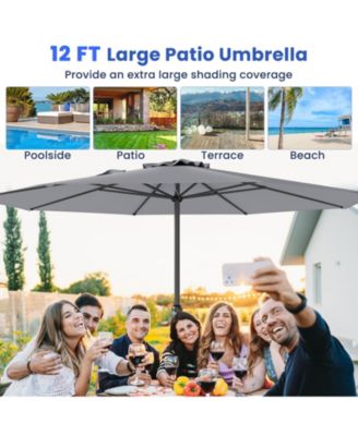 12 Feet Patio Umbrella with Crank Handle and 8 Sturdy Ribs-Gray