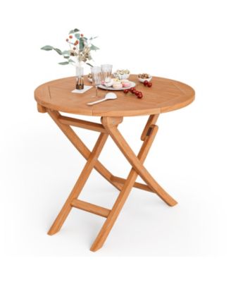 31.5 Inch Folding Patio Indonesia Teak Wood Round Coffee Table