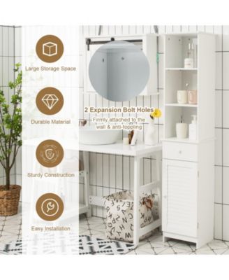 Bathroom Tall Freestanding Storage Cabinet with Open Shelves and Drawer