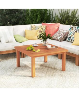 Patio Coffee Table with Umbrella Hole and Teak Oil Finish