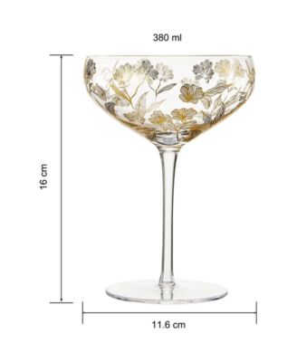 Vintage Floral-Etched Champagne Coupe Glasses, Set of 2