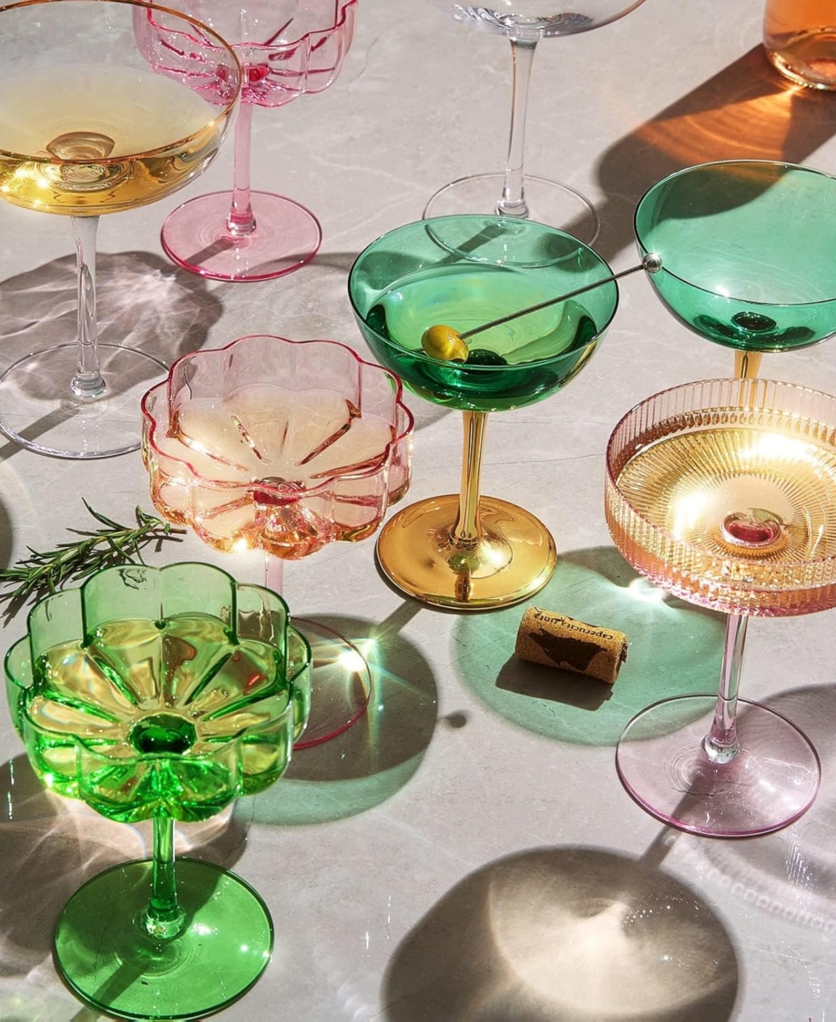 The Wine Savant Flower Coupe Cocktail Glasses, Set Of 2 In Pink