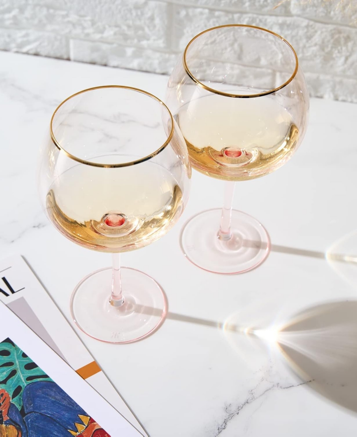 The Wine Savant Gold Rim Vintage Stemmed Wine Glasses, Set Of 2