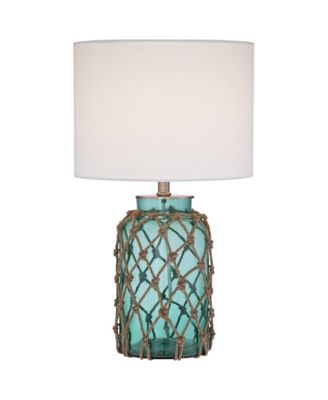 Nautical Accent Table Lamps 22.5" High Set of 2 Coastal Blue Green Rope Net Off White Drum Shade for Living Room Family Bedroom