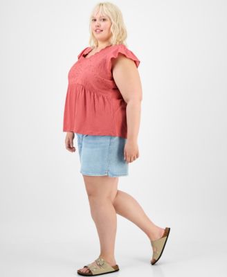 Trendy Plus Embroidered Flutter Sleeve Blouse