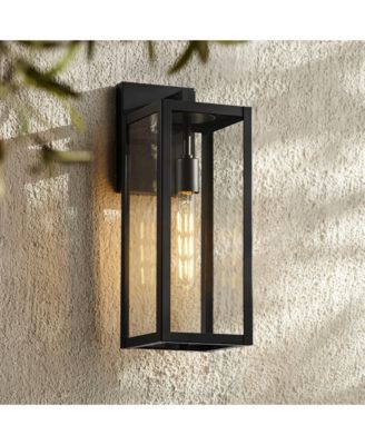 Titan Modern Outdoor Wall Light Fixtures Set of 2 Mystic Black Rectangular Frame 17" Clear Glass for Post Exterior Barn