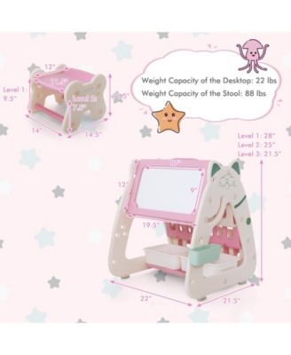 3-In-1 Double Sided Magnetic Dry-Erase Board with Stool and Flipped Writing Desktop