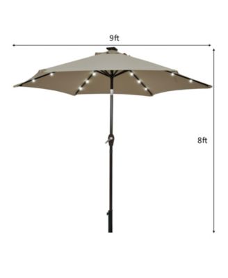9 Feet Solar LED Lighted Patio Market Umbrella Tilt Adjustment Crank Lift-Tan