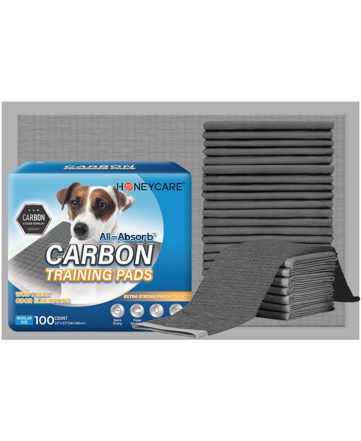 Carbon All-Absorb Puppy Training Pads Absorb Eliminating Odor, Ultra Charcoal Dog Pad, 22x23 inch, 200ct - Charcoal