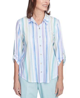 Alfred Dunner - Petite St. Thomas Island Stripe Roll-Tab Shirt