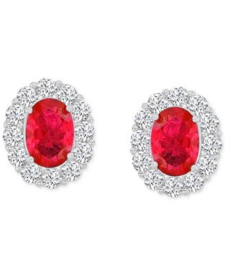 Cubic Zirconia Green Stone Oval Halo Stud Earrings in Sterling Silver