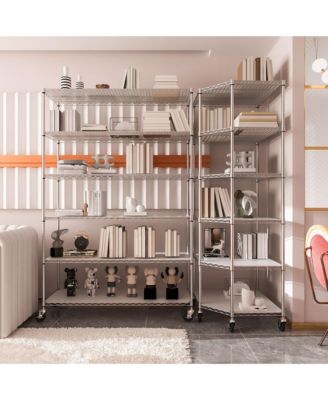 6 Tier Shelf Corner Wire Shelf Rack Pentagonal Shelves with Wheels Adjustable Metal Heavy Duty Free Standing Corner Storage Display Chrome Rack for Bathroom, Living Room, Kitchen - Chrome