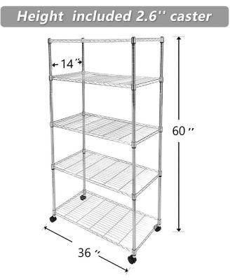 Simple Deluxe 5-Shelf Shelving with Wheels Steel Organizer 36"Wx14"Dx60"H Chrome