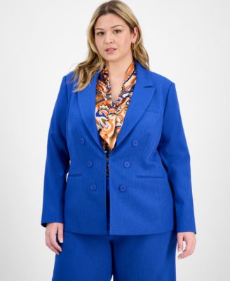 Plus Size Faux Double-Breasted Boyfriend Blazer 
