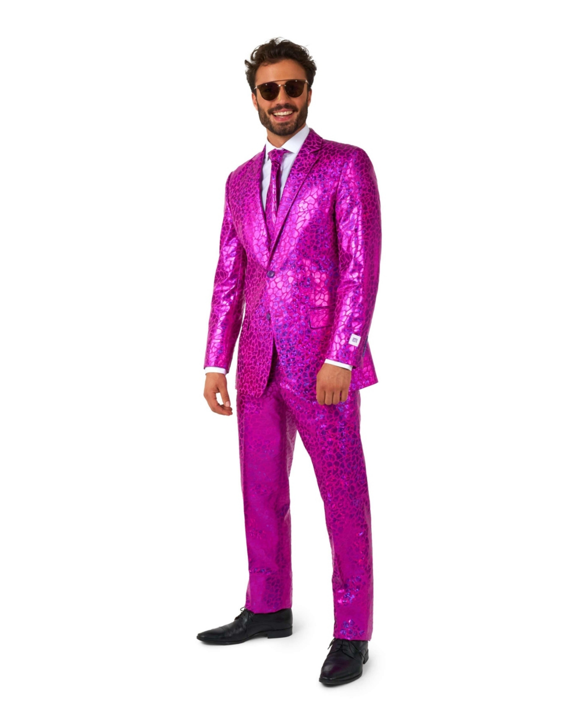 Big & Tall Shiny Party Suit - Peppy Pink - Pink