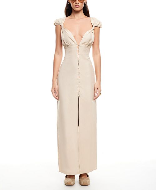 alfani Lioness Women's Meadow Linen-Blend Maxi Dress Women's Fashion Shoes & Accessories