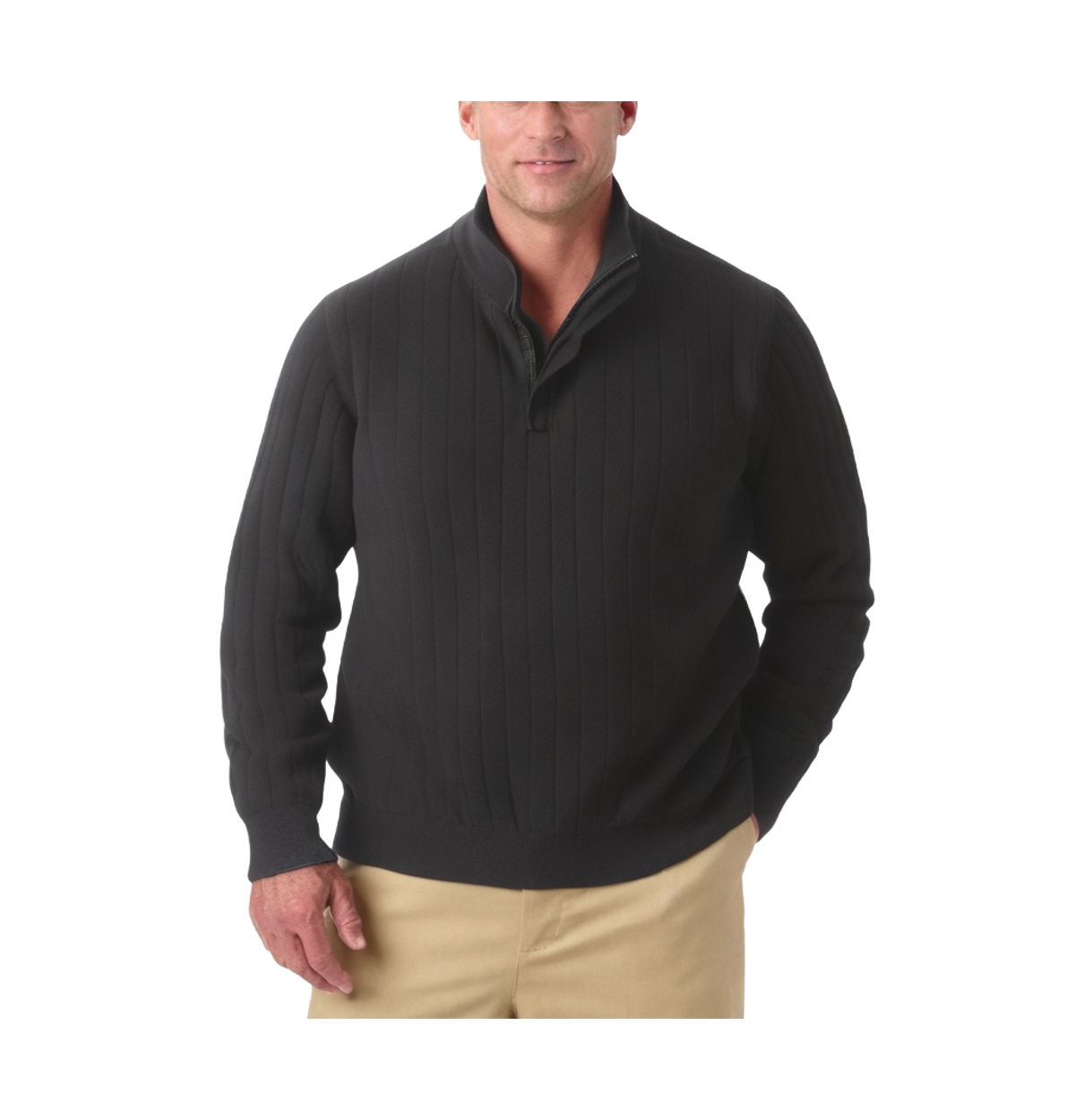 Big & Tall Quarter Zip Mock Neck Lightweight Sweater - Black