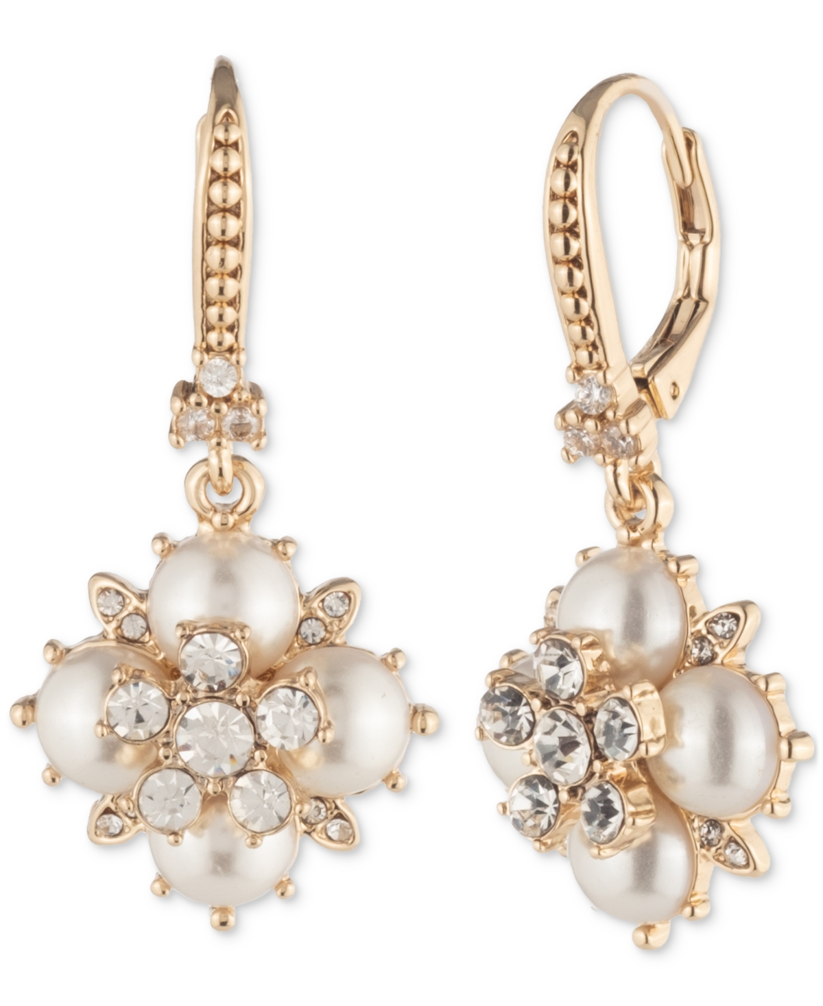 Gold-Tone Crystal & Imitation Pearl Drop Earrings - White