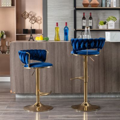 Set of 2 Adjustable Height Bar Stools with Chrome Accents