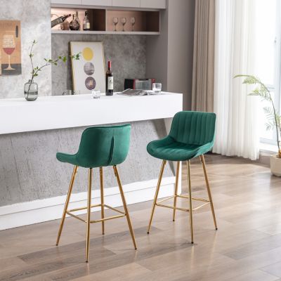 Streamdale Elegant Velvet Counter Bar Stools (Set of 2), Gold Leg