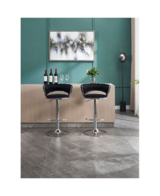 Black Velvet Bar Stools (Set of 2) - Chrome Base, Adjustable