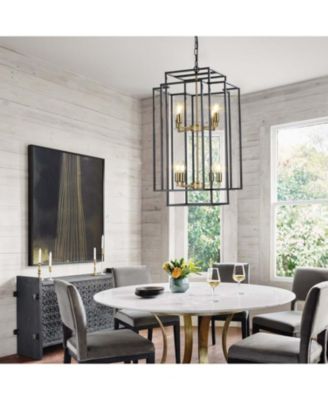 8-Lights Black & Gold Lantern Tiered Pendant Light Fixtures, Industrial Farmhouse Hanging Chandelier (No Bulbs)