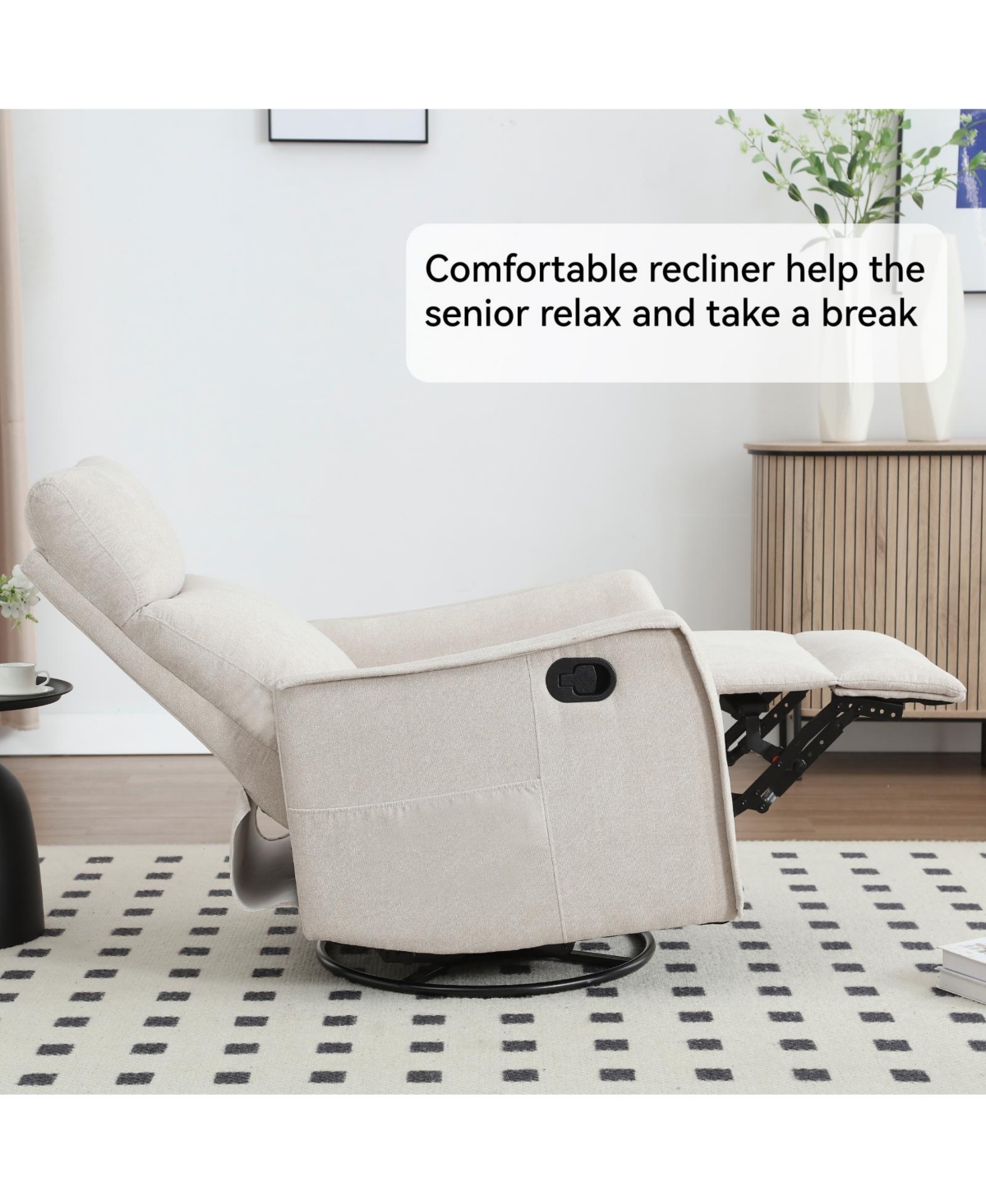 Streamdale Heat Massage Manual Recliner Chair with Rocker and Swivel in Fabric for Living Room