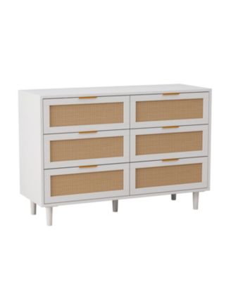 43.31"6-Drawers Rattan Storage Cabinet Rattan Drawer,for Bedroom,Living Room,White