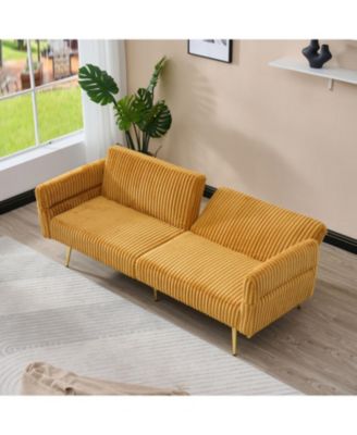 79 inch corduroy sofa bed, foldable double sofa bed with folding armrests, suitable for living rooms and small spaces