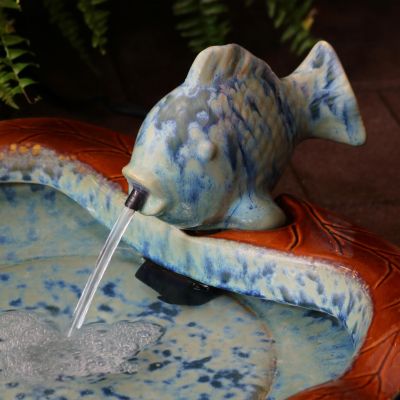 7"H Electric Glazed Ceramic Fish Outdoor Water Fountain