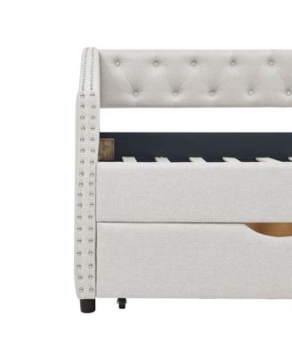 Upholstered Twin Size Daybed with Drawers, Beige