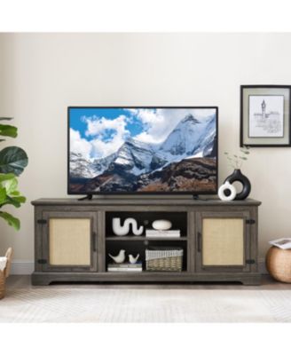 Farmhouse Rattan TV Console with Storage and Doors (65")