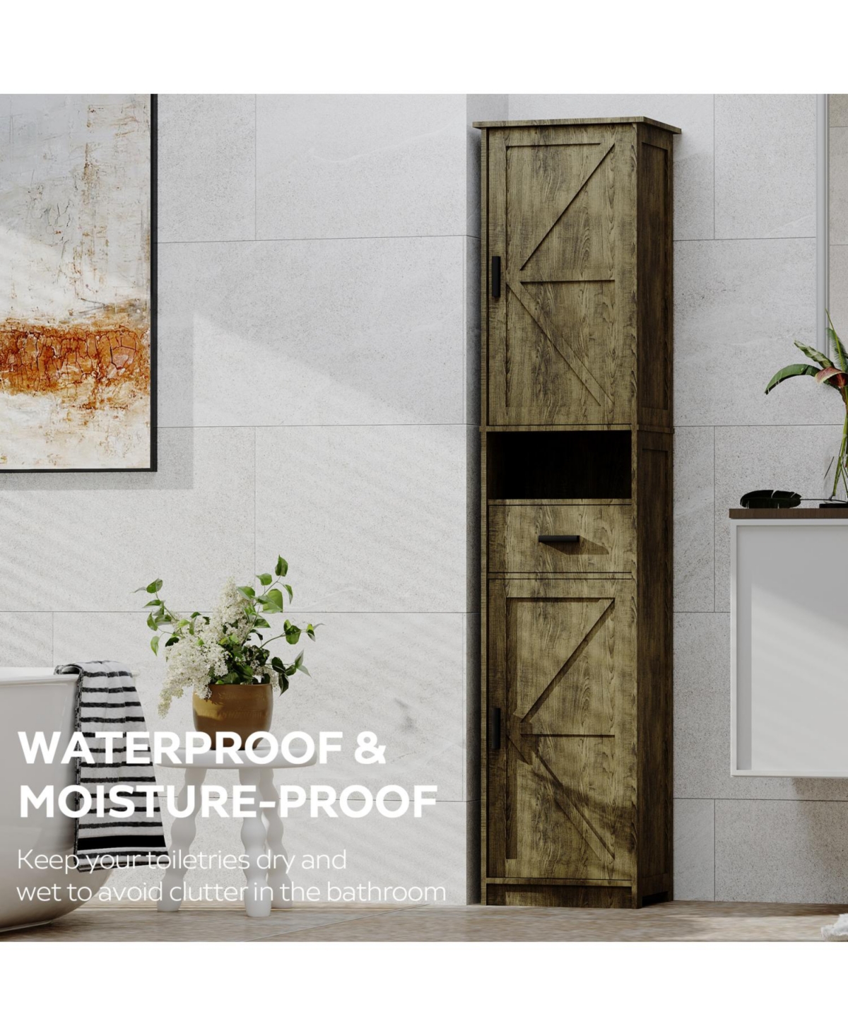 Streamdale Tall Bathroom Storage Cabinet with Sliding Doors and Drawer