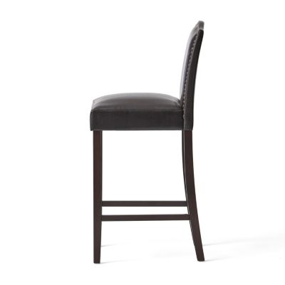 Streamdale Walnut Brown Reconstituted Bycast Leather Barstools with Rubberwood Legs (Set of 2)