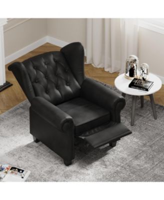 Modern Tufted Push Back Armchair Technical Leather Chair, Adjustable Single Sofa Chair with Sturdy Wood Legs for Bedroom, Living Room, Small Space(Color:Black)