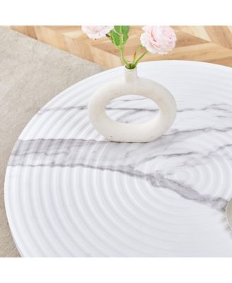 Streamdale Marble Pattern Round Dining Table and Black PU Chairs (4)