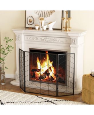 52 x 31 Inch Fireplace Screen with Chevron Herringbone Pattern