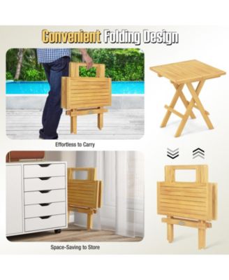 Patio Folding Side Table with X-shaped Legs and Slatted Tabletop