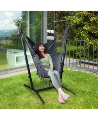 Height Adjustable Hammock Chair with Phone Holder and Side Pocket