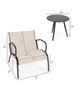 3 Piece Patio Metal Aluminum Wide Armchair and Table Set