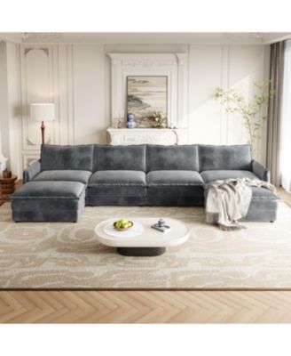 Corduroy 4-Seater Cloud Couch with Footrests & Cushions