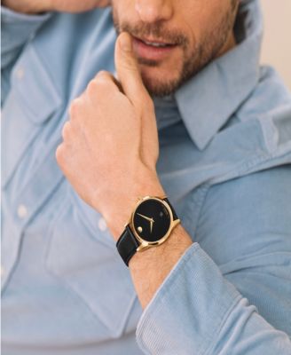 Men's Museum Classic Swiss Automatic Black Leather Watch, 40mm