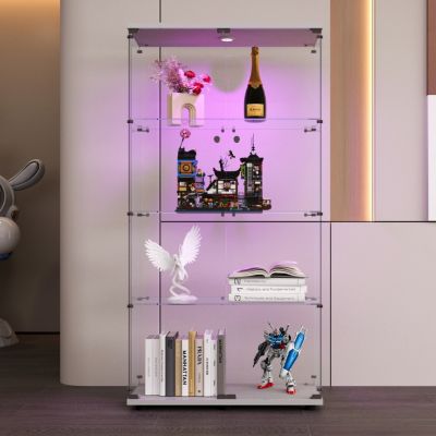 Streamdale LED Glass Display Cabinet with 4 Shelves and Door, 64.7" x 31.7" x 14.3